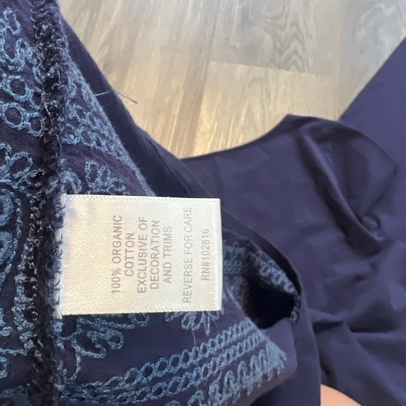 Garnet Hill Embroidered Organic Cotton 3/4 Sleeve Knit Dress Blue pocket Sz. XS - Picture 6 of 6